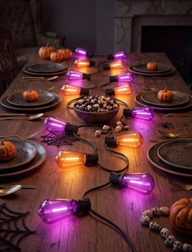 GOOTHY LED Outdoor Halloween Orange and Purple String Lights 10Ft Halloween Decorations Lights with 11 Shatterproof Bulbs, Hanging Patio Lights Outdoor Waterproof for Party Backyard Garden Decor - Image 7