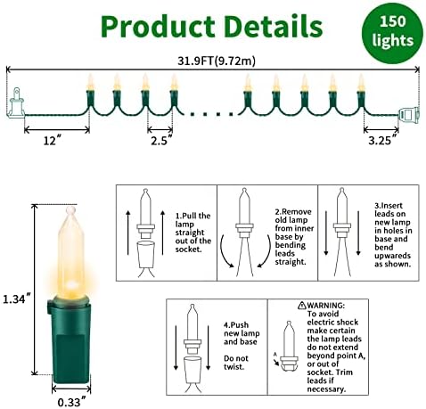 LAMPHOME Clear Christmas String Lights, 150 Count 31.9Ft Incandescent Mini Bulb Lights, Green Wire Waterproof Indoor Outdoor String Lights for Xmas Tree, Garland, Wedding, Party & Holiday Decor - Image 3