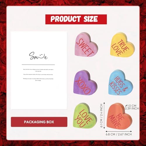 Smile Valentine's Day Colorful Heart - Shaped Candy, Wooden Block Decor, Be Mine XOXO Sweet Love You, Valentine Indoor Decoration Wtih Gift Box - Image 2