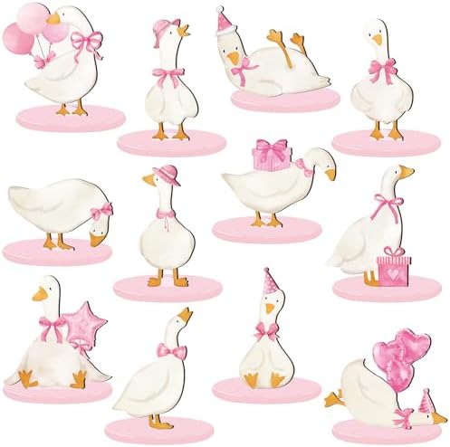 Wesiti 12 Pcs Silly Goose Birthday Party Decoration Wooden Pink Bow Silly Goose Birthday Table Centerpiece Shower Decor Funny Table Decoration Gift for pink Party Favor Desk Tiered Tray by Unteilti