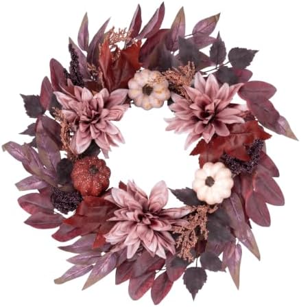 Fall Wreaths for Front Door Decor Artificial Flower, 24" Autumn Pumpkin by Culudea