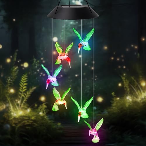 AVEKI Solar Wind Chimes Outdoor, Color-Changing Solar Mobile Wind Chime Waterproof Solar Powered LED Hanging Lamp for Outdoor Garden Festival Decoration (Hummingbird) - Image 3