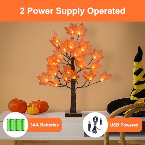 Lightshare 24IN Lighted Maple Tree for Fall Decorations, USB & Battery Operated with Timer Table Lights for Home Party Indoor Outdoor Thanksgiving Autumn Harvest Decor - Image 3