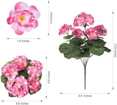Artificial Geranium Fake Flowers for Outdoors Decoration, 6 Bundles Silk Geraniums Pink Flower UV Resistant Look Real Faux Plants for Outside Planter Front Door Garden Porch Patio Balcony Yard Home - Image 6