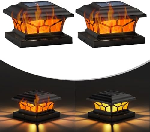 2 Pack Solar Post Cap Lights Outdoor, Flickering Flame & Warm White by DAMAYCA