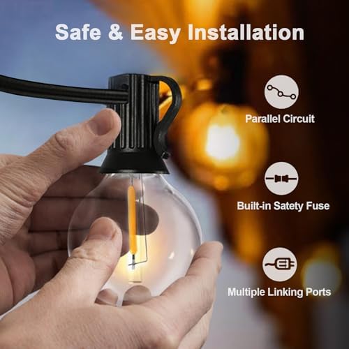 GvvooHome Outdoor String Lights 50FT, G40 LED Patio Lights with 27pcs Shatterproof Bulbs, All Weatherproof Hanging Lights for Outside Backyard Party Cafe Decor - Image 5