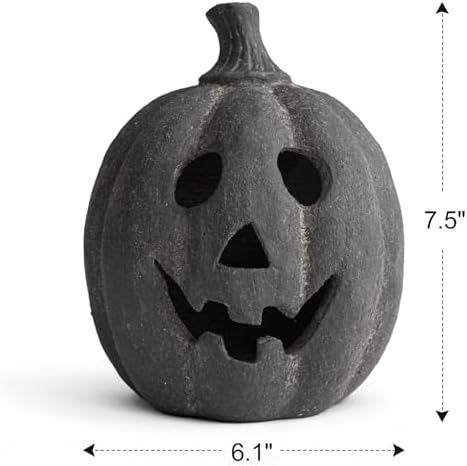 Halloween Decorations - Black Handmade Terracotta Jack O Lantern Pumpkin - Image 2