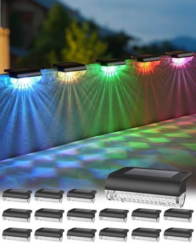Herzila 16 Pack Solar Deck Step Lights Outdoor,Color Changing Solar Fence Lights Led Auto Dusk-to-Dawn, Waterproof Color Changing for Step, Fence, Railing Patio, Balcony by Herzila