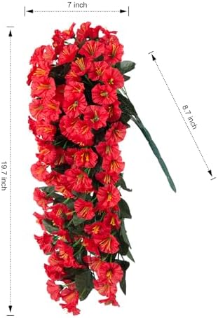 Artificial Fake Hanging Flowers Plants for Outdoor Outside Spring Summer Decoration, 2PCS Faux Silk Red Morning Glory UV Resistant Look Real Trailing Vines for Home Wedding Party Garden Patio Porch - Image 5