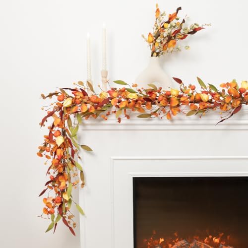 Fall Decor, Fall Garland, 6FT Autumn Eucalyptus Leaves Pumpkin Garlands - Image 7