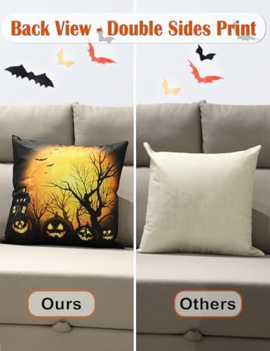 Halloween Decorations Set Of 4 Double-Sided Print Pillow Covers 16" x 16", with 8 Cute Halloween Decor Patterns, Elegant Invisible Zipper, Soft Linen Throw Pillow Covers for Outdoor & Indoor Use - Image 4