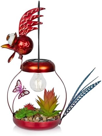 Alpine Corporation LYT286SLR-HH Solar-Powered Metal Rooster w/Garden Enclosed LED Light Decor, Solar Patio Decor, 16''H, Red - Image 3