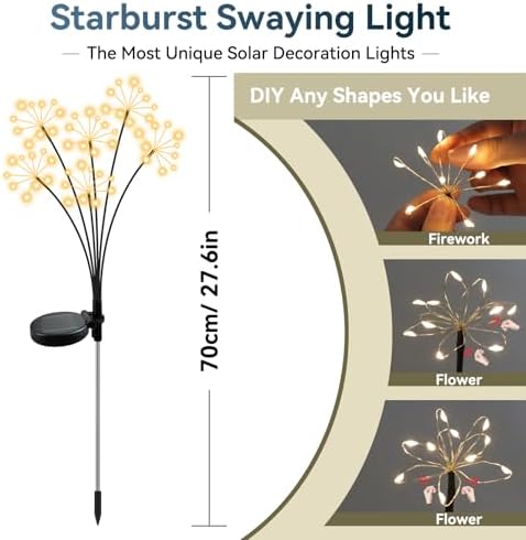 Solar Garden Lights 2 Pack Waterproof Swaying Starburst Lights Warm White - Image 2