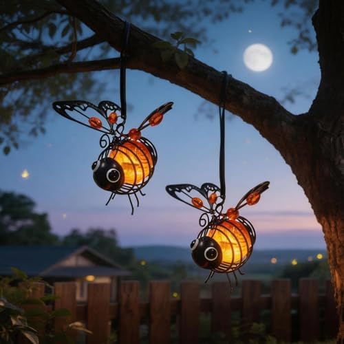 Solar Powered Hanging Bee Light Waterproof Solar-Powered Insect Ornament Suitable for Courtyards, Trees, Porches, and Terraces 2-Pack Orange - Image 6