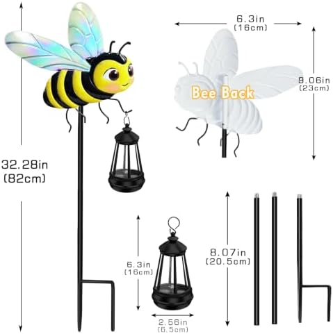 EDOF 2 Packs 32.28in Metal Bee Garden Stakes with Solar Lights Outdoor - Image 2