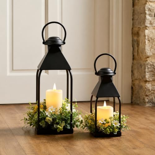 Decorative Metal Lanterns Indoor Outdoor, Set of 2 Outdoor Candle Holder by Vorplick
