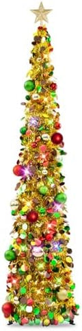 N&T NIETING Pop Up Christmas Tree with Lights & Ornaments, 6FT, Gold by NTNIETING
