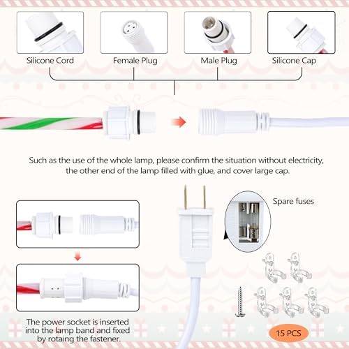 Toodour Christmas Candy Cane Lights, 50ft 360 LED Candy Cane Rope Lights Outdoor with 8 Modes, Connectable, Timer, Waterproof Red White Green Christmas Light for Garden Patio Bedroom Party Xmas Decor - Image 7