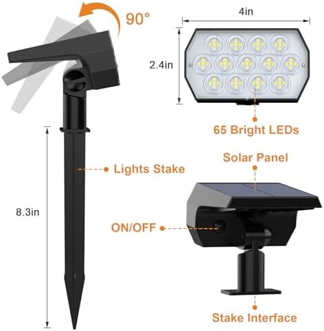 WELALO Solar Light Outdoor, IP68 Waterproof, 65 LED, Cool White, 6 Pack - Image 6