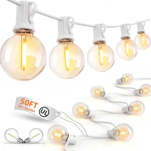 GOOTHY LED Outdoor String Lights Waterproof, 50Ft G40 Globe Patio Light Plug in with 52 Shatterproof Bulbs, Hanging Outdoor Lights for Backyard Garden Bistro Balcony Party Wedding Decor, White Wire by Goothy