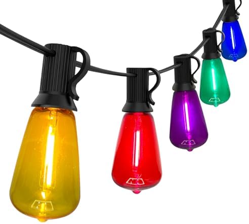 50Ft Outdoor Multicolor String Lights, LED Dimmable Christmas Multicolor Lights Outdoor Waterproof with 25 ST38 Colored LED Bulbs, 2700k Shatterproof for Backyard Gazebo Porch Garden Outside Decor by Doratale