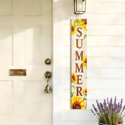 Hello Summer wooden porch sign Vertical hanging decorations Welcome sign front door standing Decorative sign 47x7.8Inch Sunflower pattern Suitable for Outside Decor - Image 6