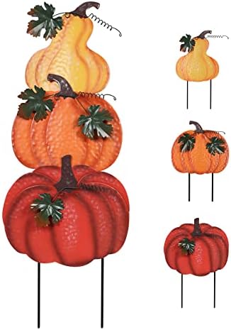 hogardeck Outdoor Fall Decorations for Home, 34" Decorative Garden Stakes with 3 Stacked Pumpkins for Fall Decor, Metal Yard Signs for Garden Home Lawn Patio Thanksgiving Decorations by HOGARDECK