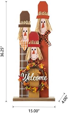 Glitzhome Fall Wooden Scarecrow Family with Wreath Porch Decor, Rustic Fall Harvest Scarecrow Yard Sign, Farmhouse Porch Sign Standing Decor for Fall Harvest Autumn Thanksgiving - Image 3