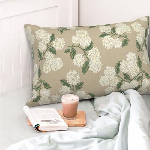 Beige Spring Pillow Covers 12x20 Inch 2 Pcs Khaki Green Hydrangea Flower Decor Throw Pillows Vintage Floral Seasonal Summer Outdoor Decoration Pillowcase Linen Cushion Cover for Couch Sofa - Image 2