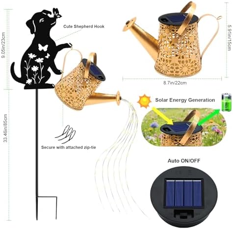 Solar Lights Outdoor, Dog Solar Watering Can Lights, Birthday Gifts for Women Mom Mother's Day Christmas, Waterproof Metal Hanging Lantern Garden Decor Outside Patio Yard Pathway Backyard, 2 Pack - Image 2