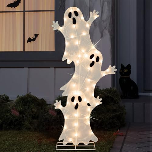 Halloween Lighted Stacked Ghosts Decoration, Pre-Lit with 50 Warm White Lights Spooky Ghosts Lights, Halloween Light Up Ghost for Indoor, Outdoor, Porch, Yard, 42’’ H - Image 7