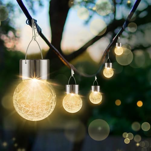 Solar Lights Outdoor Hanging Decorative Globe 8 Pack, Waterproof Solar Lantern with Handle and Clip, Solar Powered Glass Ball Lights for Garden Yard Fence Tree Umbrella Holiday Décor, Warm White - Image 2