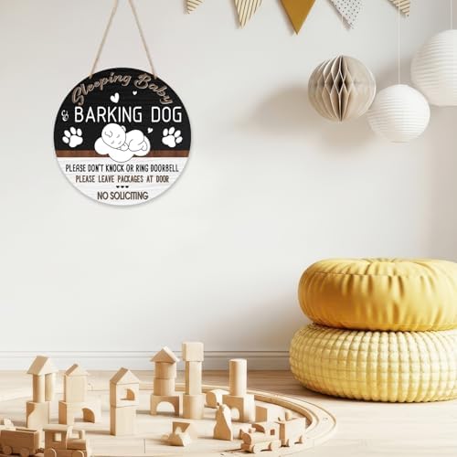 Sleeping Baby & Barking Dog Sign, Please Don't Knock Sign No Soliciting Hanging Decor, Baby Rooms Wall Art For Kids Bedroom Nursery Toddler Playroom -005 - Image 4