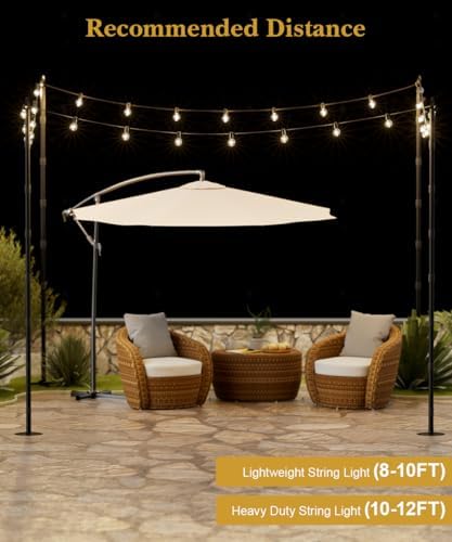 10Ft String Light Poles for Hard Surfaces, Outdoor Light Stand for Backyard, Garden & Patio Party Lighting, Heavy-Duty Metal Poles with Waterproof Finish, Rustproof & Adjustable, 2 Pack - Image 5