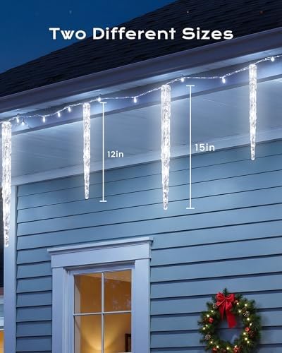 Brightown Icicle Lights Outdoor with Remote, 2 Pack Total 40ft 40 Tubes 200 LED Ice Shape String Lights, Connectable Hanging Christmas Decoration Lights for Tree Patio Roof Holiday Decor, Cool White - Image 4