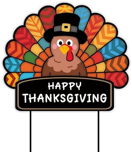 Thanksgiving Decorations Outdoor - Metal Turkey Yard Stakes Happy Thanksgiving Fall Harvest Thanksgiving Yard Stakes Welcome Sign for Garden Patio Lawn Yard Fall Autumn Outdoor Decor 23.62×13.78 Inch by GPGHEFlags