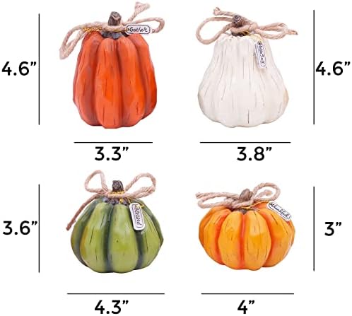 Etistta 4PCS Fall Harvest Pumpkin Figurine Tabletop Decor, 4 inch Polyresin Small Pumpkins Statue Decoration for Thanksgiving Home Decor - Image 3