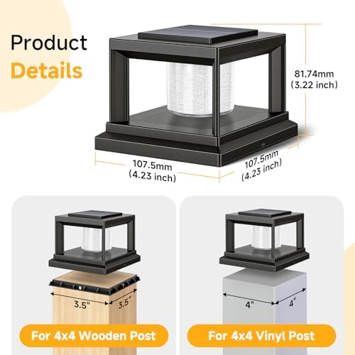 FOLKSMATE Solar Fence Post Cap Lights 12 Pack Outdoor Waterproof Black - Image 3