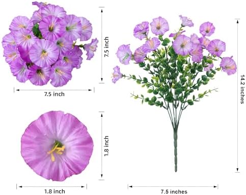Artificial Flowers Fake Plants for Outdoors Decoration, 12 Bundles Purple Silk Morning Glory with Eucalyptus Realistic UV Resistant Faux Flowers Greenery for Outside Planter Yard Garden Home Indoor - Image 6