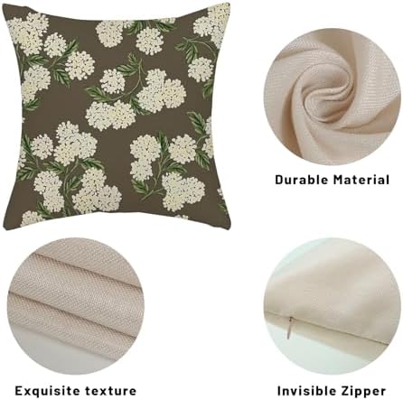 Brown Spring Pillow Covers 16x16 Inch 2 Pcs Green Yellow Hydrangea Flower Decor Throw Pillows Vintage Floral Seasonal Summer Outdoor Decoration Pillowcase Linen Cushion Cover for Couch Sofa - Image 7
