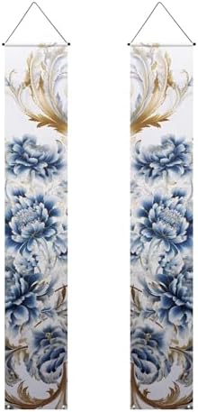 Blue Floral Front Door Hanging Banner Bright Blossom Summer Porch Sign Hanging Flag Porch Sign for Front Door Outdoor Seasonal Holiday Wedding Yard Decor Farmhouse Indoor Wall Backdrop by WelcometoLuarisgur