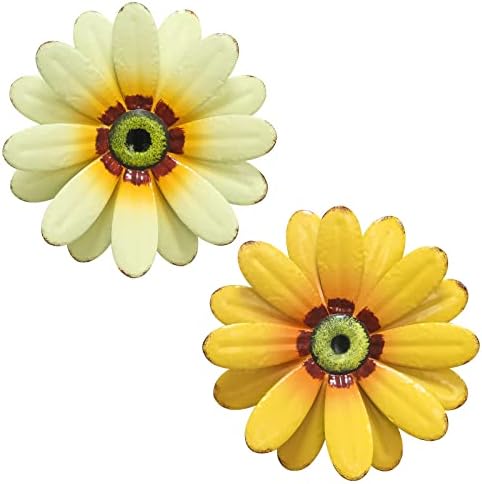 YEAHOME 10'' Sunflower Wall Decor, Metal Flower Wall Art Decorations, Sunflower Spring Yard Garden Decor Hanging for Kitchen, Bathroom, Handmade Gift for Indoor or Outdoor, Set of 2 Wall Sculptures by YEAHOME