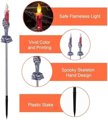 Halloween Decorations Outdoor, Solar Skull Pathway Lights, 5 Pack - Image 3