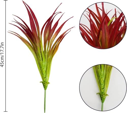 32 Pcs Artificial Grass Fake Plants 17.3in Outdoor Plants UV Resistant Greenery Stems Fake Grass for Home Window Garden Office Patio Pathway Front Porch Décor Light Green & Red - Image 5