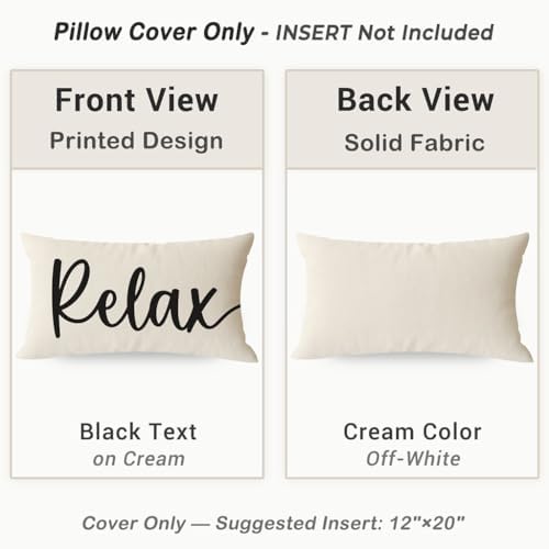 Decorative Throw Pillow Covers 12x20 Set of 2 Relax Unwind, Cream - Image 4