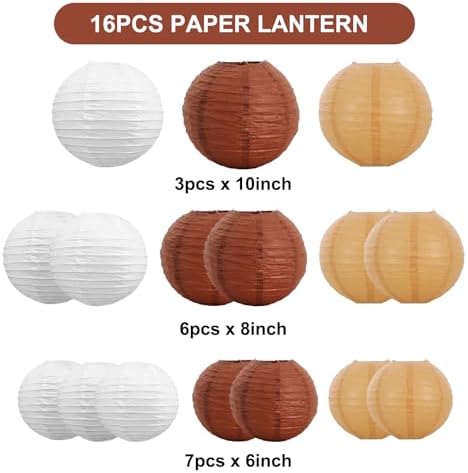 BEISHIDA Brown Mix Paper Lanterns 16Pcs 6/8/10 Inch Round Chinese Lamp - Image 2