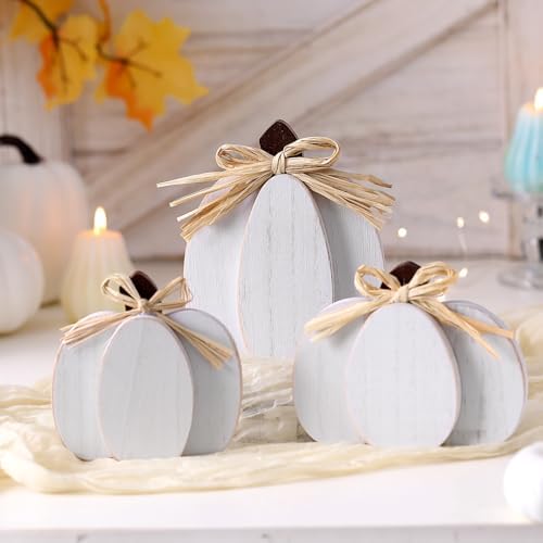 Ferraycle 3 Pcs Fall Pumpkin Decor, 3D Wooden Pumpkin Tabletop Decor - Image 2