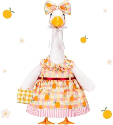 23 In Summer Porch Goose Outfit with Basket for Lawn Decor by Locmeo