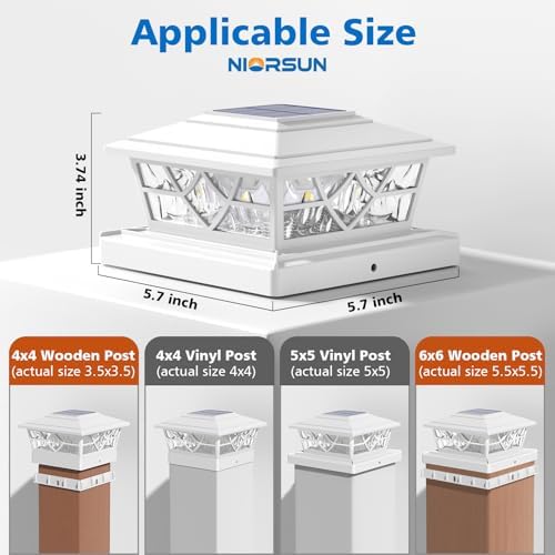 NIORSUN 4x4 Post Solar Lights, Solar Post Lights with 2 Modes, 6 Pack White - Image 5