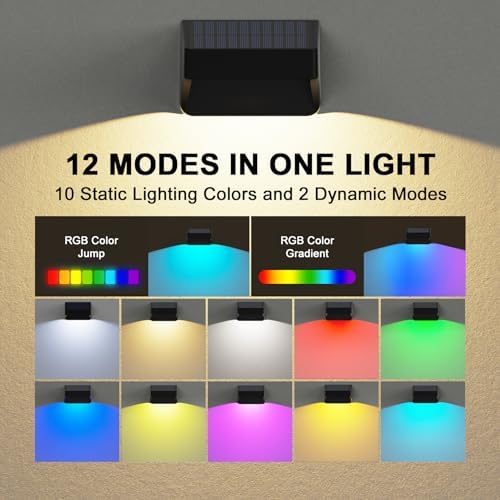 ZCXLIGHT Solar Fence Lights,Fence Solar Lights Outdoor Waterproof Led IP65 with10 Fixed Colors ＆ RGB Color Changing for Wall Backyard Step Railing Patio Pool Porchaily&Holiday Decorations (12) - Image 3